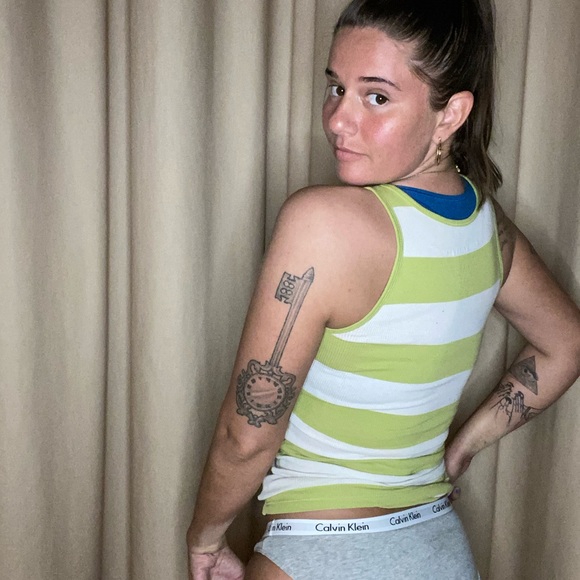 GREEN & WHITE STRIPED AEROPOSTALE TANK TOP - Picture 3 of 3